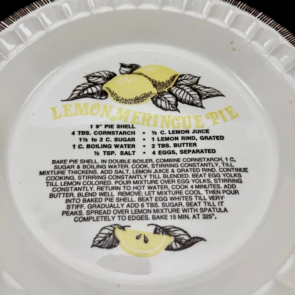 Vintage Lemon Meringue Pie Recipe Pan Royal China by Jeanette Ceramic Dish Plate